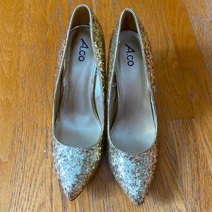 Gold glitter heels
